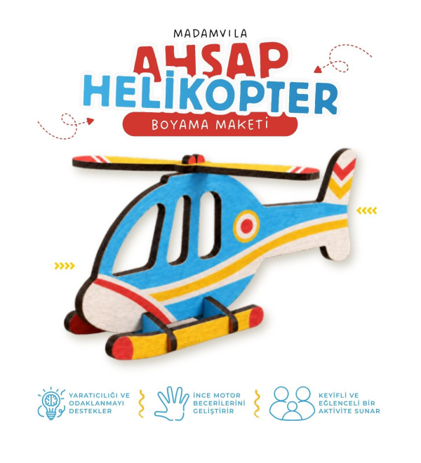 Helikopter Maketi MDF Ahşap Boyama Figürü