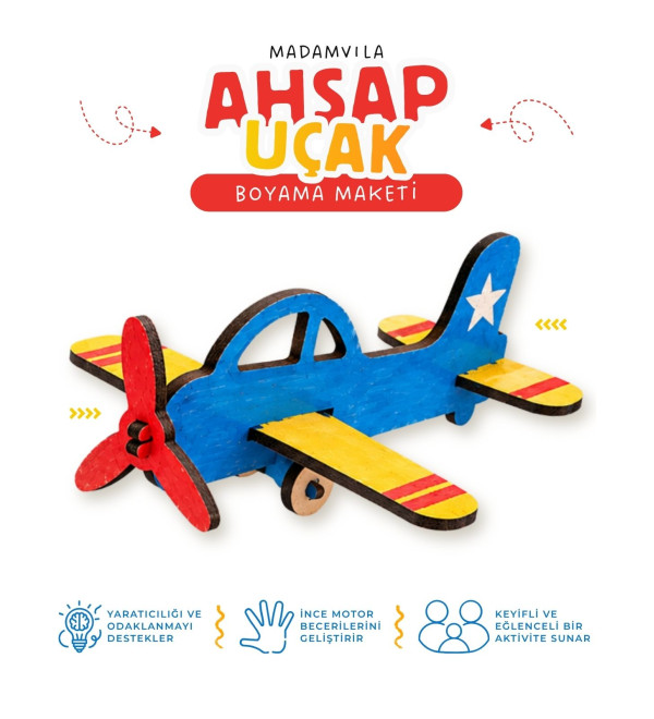 Uçak Maketi MDF Ahşap Boyama Figürü