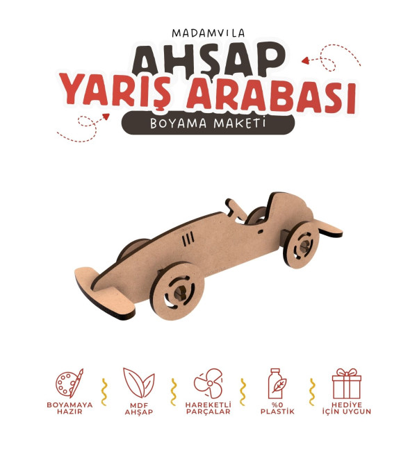 Yarış Arabası Maketi Ahşap Boyama