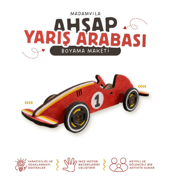 Yarış Arabası Maketi MDF Ahşap Boyama Figürü